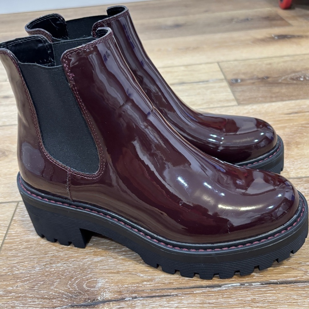 Limelight Chunky Chelsea Rain Boots Waterproof Sz 8 Burgundy Wine Lug Sole NWOB - Picture 6 of 11